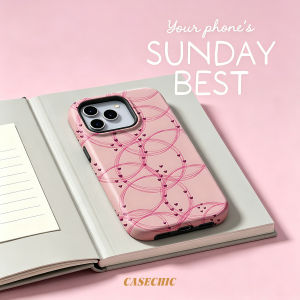 Potdemiel | Pink Cherry Stripes For 2 in 1 Flower Case For iPhone 17 16 15 14 13 Pro Max Luxury Shockproof Phone Cover