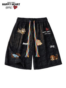 CHARLES JANGS HAPPY HEART | Summer Cooling Ice Silk American Style Puppy Graffiti Mens Short Shorts