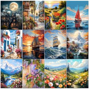 PhotoCustom DIY Handwork Oil Painting By Numbers Nature Landscape Picture By Numbers Acrylic Paint Kits For Home Decoration Gift