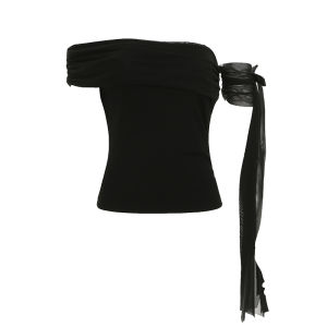 SeeYouLater Minimalist Shoulder Tie Off-Shoulder T-Shirt Slimming Design Casual Versatile Short Sleeve Pure Color Top