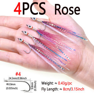 Bimoo 4pcs #4 Epoxy 3D Fish Eyes Bucktail Minnow Streamer Fly Flash Baitfish Streamer Trout Bass Pike Saltwater Fishing Lures