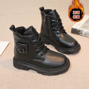 Martin Boots for Girls 2024 Autumn and Winter New Arrival Childrens Boots Boys Black plus Velvet Short Boots Kids Real Soft Leather Boots for Women
