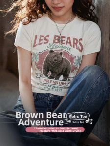 MADEN | Retro Brown Bear Print Cooling Quick Dry Womens T-Shirt Short Style