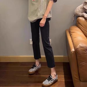 High Waist Straight Leg Jeans Womens Summer Thin Cotton Elastic Casual Blue Denim Pants Slimming Eighteen Small Size