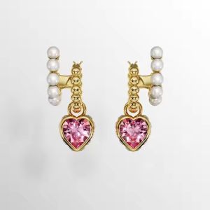 💖Swarovski💖(New) Imber Gold Mixed Cut Pink Heart-Shaped Diamond Large Hoop Earrings S925 Sterling Silver Womens Fashion Earrings Hypoallergenic Non-allergenic Valentines Day Gift Birthday Gift for Girlfriend Bestie