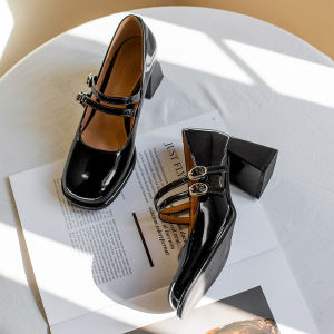 รองเท้าส้นสูง Mary Janes สไตล์นางฟ้าสำหรับผู้หญิง รองเท้าส้นเดี่ยวแบบสวมหัวกลม พื้นยาง ทรงหัวมน รองเท้าแฟชั่นฤดูใบไม้ร่วง