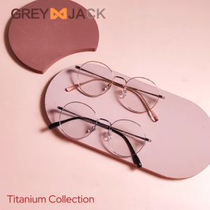 Grey Jack Frame Kacamata Bahan Titanium Model Bulat Oval Ringan Kokoh Fashion Pria Wanita  Bisnis Style Simple Ringan Bisa Minus Antiradiasi Bluecromic 98562
