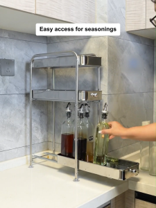 KEVE Stainless Steel Pull Out Spice Rack for Kitchen Cabinet Sliding Condiments Organizer Storage Basket