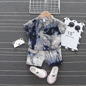 Cotton children wear boys short sleeve suit cartoon single breasted suit orange shirt shorts