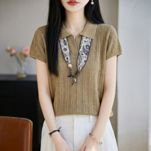 SHEHAN | Vintage Stylish Hollow-out Short Sleeve Stand-up Collar Ribbon Knitwear