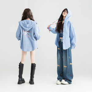 KEIKO | Áo Blouse Họa Tiết Carô Xanh Retro Có Mũ Thin