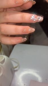 Bộ 24 móng tay giả dài nhọn đính đá - Z 523 - sang trọng dễ thương cho nữ màu nude đánh đá- Kèm keo SILICON dán móng CÓ ẢNH SP THẬT