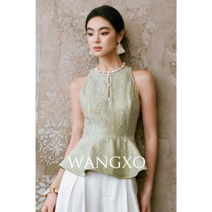 WANGXO | Áo Không T Tay Voan Thêu Hoa Văn Ngọc Trai