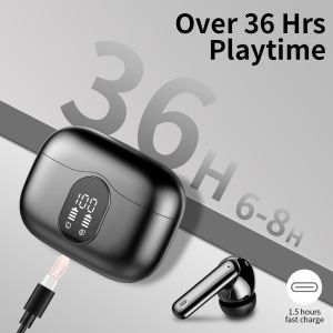 Wireless Earphones 36H Playtime LED Power Display 4-Mic ENC Noise Cancellation IPX7 Waterproof Touch Control for iOS Android