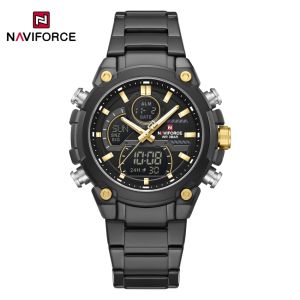 Naviforce | NAVIFORCE Mens Sports Alarm Countdown Timer Watch Multi-Functional Stainless Steel Band 3ATM Dual Display Time Watches