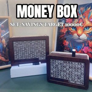 1pcs Money Wood Box Piggy Bank Wood Money Bank Reusable Money Box with Saving Goal and Numbers Money Boxes Money Drawer