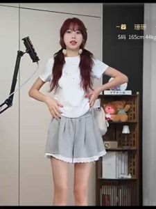 STR🐰พร้อมส่งจากกทม.🐰กางเกงขาสั้นผู้หญิง กางเกงเอวสูงทรงเอ แต่งลูกไม้น่ารักมาก มีกระเป๋าด้วย กระชับสัดส่วน ลำลอง 3สี สไตล์เกาหลี