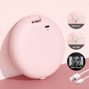 Gương Trang Điểm Chống Nắng Thông Minh UV Tích Hợp Đèn LED Phát Hiện Kem Chống Nắng Gương Hai Mặt Di Động Có Đèn Để Trang Điểm