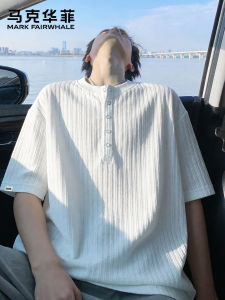 Mark Fairwhale | Summer Thin Short Sleeve T-Shirt Slim Henry Collar