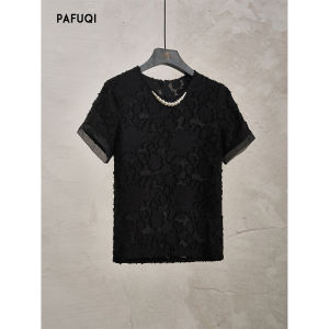 PAFUQI | Elegant Beaded Tassel Lace Short Sleeve Womens T-shirt