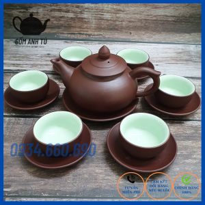 Bộ ấm chén tử sa Bát Tràng ấm pha trà dáng Chóp màu nâu Hàng Loại 1