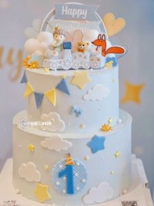 Happy Birthday Bear Baby Cake Decoration Train Baking Plug Triangle Flag Label Small Train Birthday Celebration Supplies