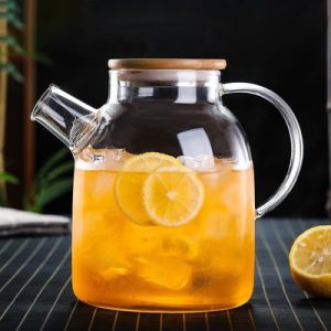Glass cool kettle can be heated by open fire large-capacity filter thickened cold kettle juice teapot bamboo lid pot
