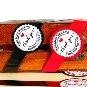 50pcs Red Black Thank you Long Round Lollipop Design Kraft Paper Sticker For Handmade Products Gift Package Seal Label