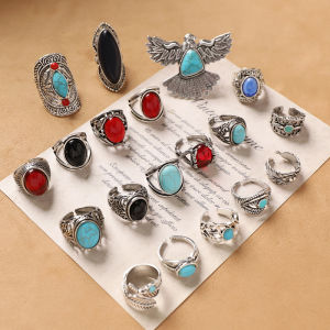 Tibetan Style Bohemia Ethnic Style Carved Ring Fashion Exaggerated and Personalized Retro Exotic Open Middle Ancient Ring Female