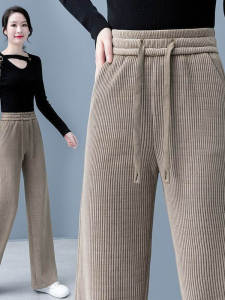 High Waist Corduroy Flared Pants Womens Autumn Winter Fashion plus Size Fleece Lined Casual Pants Warm Wide Leg Trousers