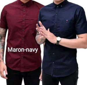 Paket 2 kemeja cuma50ribu KEMEJA Polos Lengan Pendek Kemeja kantor Pria slimfit Hitam putih