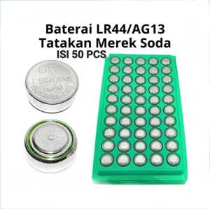 Baterai LR 44 AG 13 Merk SODA 1 pak Isi 50pcs