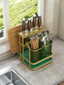 YHLAMP Multifunctional Kitchen Knife Storage Rack Chopstick Cutting Board Cutlery And Knives Organizer Rack Holder Convenient Space Saving Organizer Rack Kitchen Organize