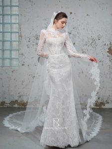 Váy đuôi cá ren tay dài định hình cao cấp