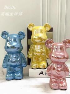 ของตกแต่งบ้าน BE เทรนด์การ์ตูนสุดเก๋ หมีมีความรุนแรง ชั้นวางเครื่องดื่ม ชั้นวางเครื่องเสียง วัสดุเซรามิก ของตกแต่งบ้าน สไตล์หรูหรา