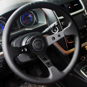 Universal Racing Car Fast Release Leather Steering Wheel 14 Inch Titanium Plate Animal Skin Wrapped High Quality Car Interior Accessory