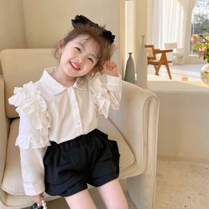 Fashionable Long Sleeve Childrens Clothing Set Spring 2025 Trendy Girl Outfit Korean Style Polyester Cotton Blend Kids Wear
