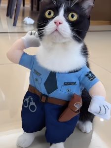 Halloween Transformation Costume Cat Clothes Black Cat Police Chief Pet Costume Cute Funny Dress up for Kittens Nylon Fabric