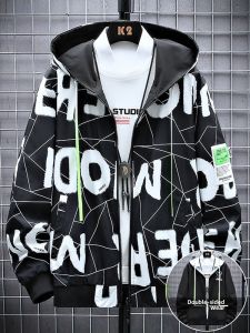 ROMON | Lormen Mens Double-Sided Wear Spring Autumn Outdoor Casual Sports Jacket Windproof Hooded Fleece-Lined Zipper Closure Coat