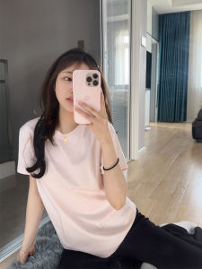 Áo Thun Tay Ngắn Dáng Rộng Cổ Tròn Màu Trơn Thoáng Khí Haleyhaley Mùa Hè Tay Ngắn Cotton Pha Trộn Thường Ngày Phong Cách Hàn Quốc