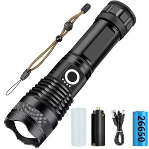 Powerful LED Flashlight USB Rechargeable Hand Light Telescopic Zoom Torch Lamp Outdoor Camping Fishing Lantern