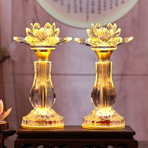 New Lotus Lamp Crystal Electric Plug-In LED Seven-Color Home Use Double Yellow Light Wealth God Lamp for Festive Decorations