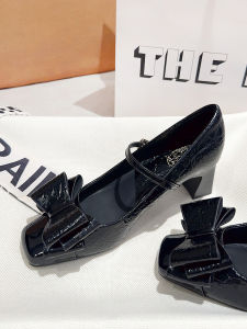 รองเท้าส้นสูงแบบสวมหัวเหลี่ยมสไตล์หวานสำหรับผู้หญิง รองเท้าส้นหนาสบายๆ ทรงหัวเหลี่ยม รองเท้าแฟชั่นฤดูใบไม้ผลิ 2025