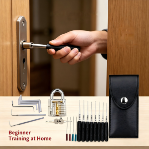 4-in-1/5-in-1 Lock Picking Kit 10/12/15Pcs Locksmith Supplies with Transparent Lock & Storage Bag for Locksmith Training