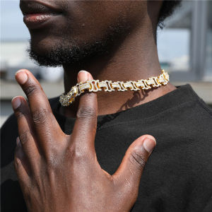 CLIBER Hip Hop 12MM Rock Byzantine Cuban Link Chain Iced Out Bling AAA+ CZ Box Buckle Necklaces For Men Women JewelryNew New