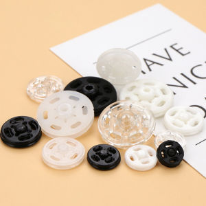 AIK 10คู่ กระดุมแป๊กพลาสติก สีดำ สีขาว สีใสแบบเย็บ 10mm 15mm กระดุมแป๊กพลาสติกสีดำ Invisible button