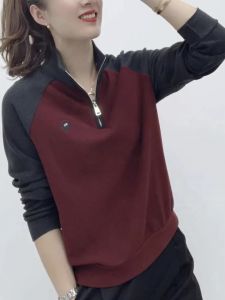 เสื้อสเวตเตอร์คอปกตั้งแขนยาวแบบสวมหัวสำหรับผู้หญิงในฤดูใบไม้ร่วงปี 2024 เสื้อคลุมแบบมีฮู้ดแบบลำลองสวมใส่สบาย