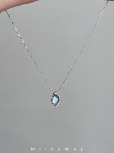 S925 Sterling Silver Necklace Milky Way Lapis Lazuli Egg Shape Crystal Korean Style Choker Fresh out Fashion Jewelry for Women