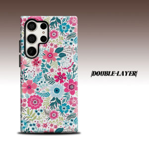 Pink Wild Floral Print For Samsung Galaxy S26 S25 S24 A56 A36 Dual Layer Luxury Fashion Full Lens Protective Case
