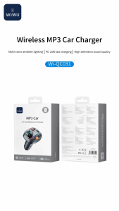 WIWU Bluetooth MP3 Car Charger PD 20W Wireless FM Radio Transmitter Hands-Free Calling FM Transmitter Bluetooth for Apple and Android devices